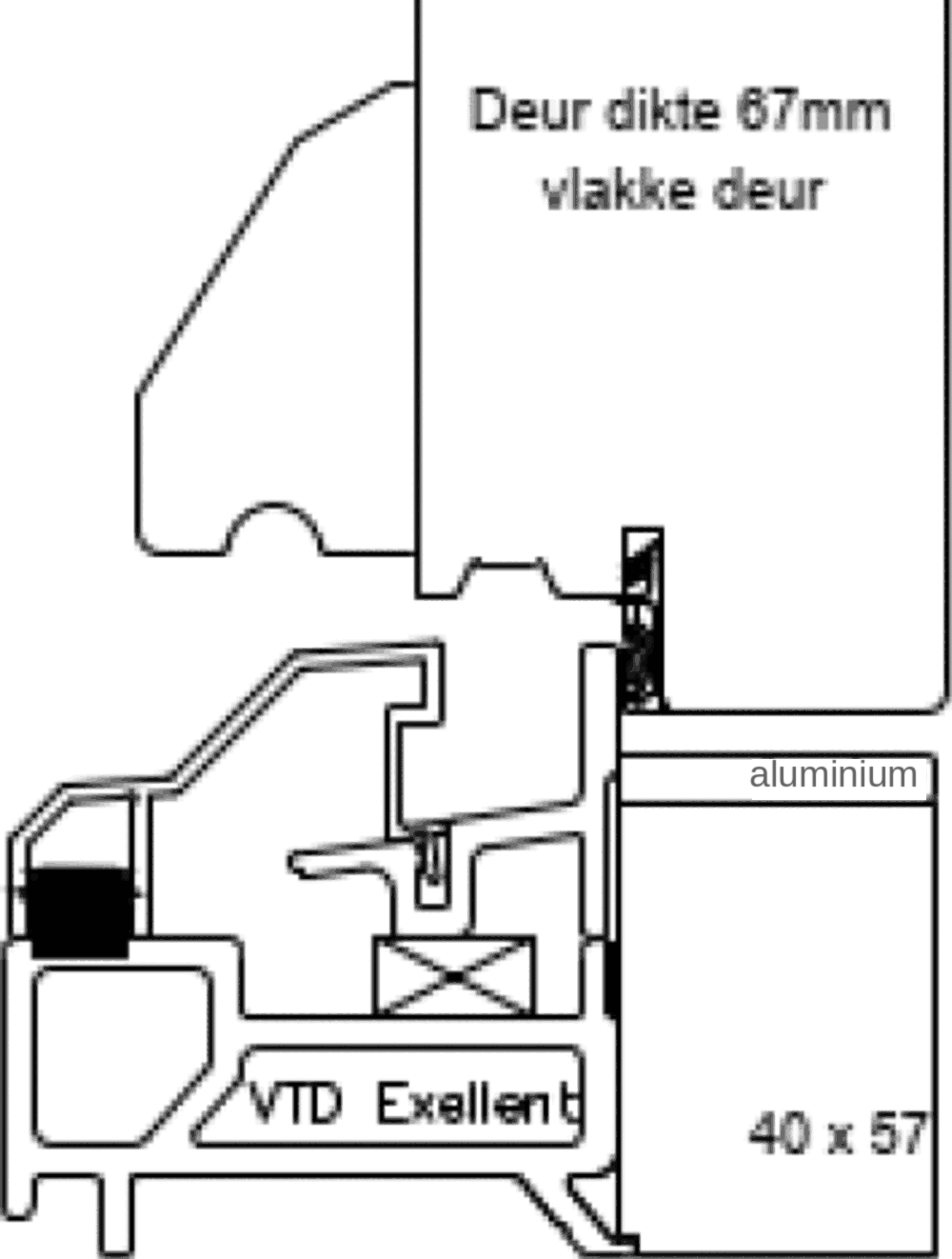 Detail binnendraaiende vlakke deur 67 mm met VTD onderdorpel