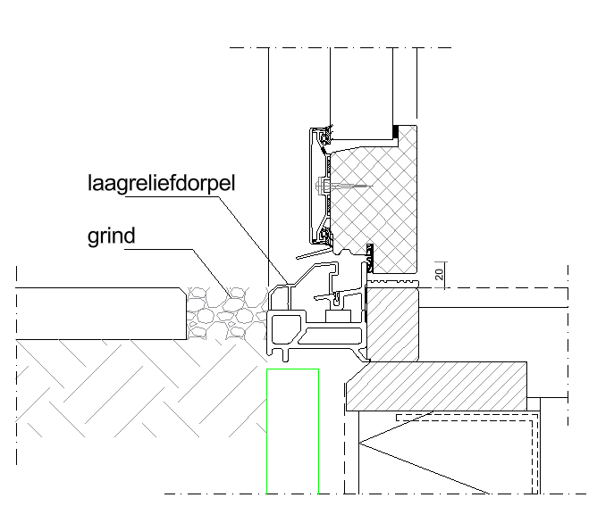 Verticaal detail aansluiting maaiveld